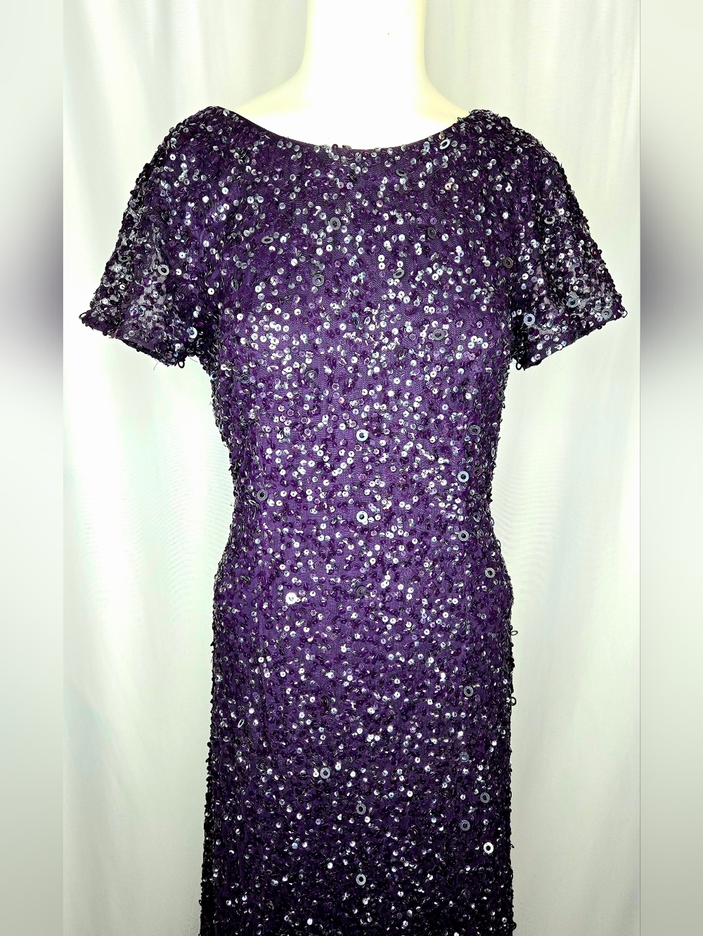 Adrianna Papell Deep Purple Sequin Formal Gown With Train Wedding Guest 10 NWOT‎ - Picture 2 of 14